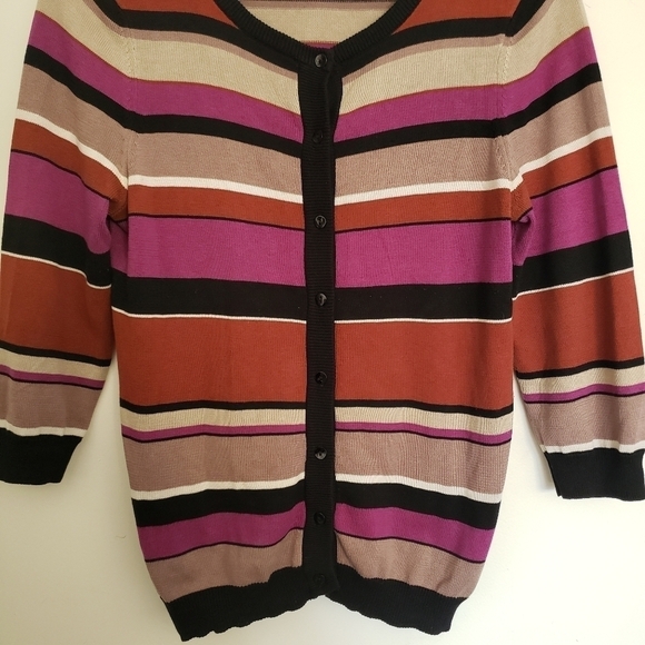 Hobbs London Striped Cardigan Sweater Silk Cotton Blend Womens US Size 8 - Picture 4 of 9